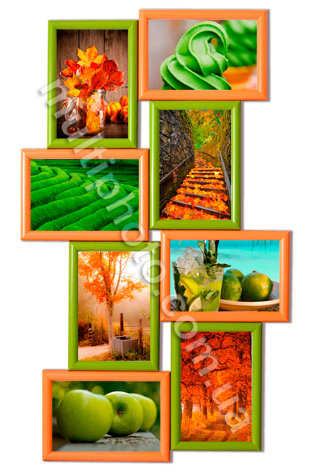 Пластиковая мультирамка на 8 фото оранжево-зеленая Тампа